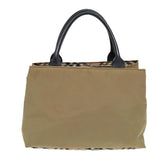 Luxury Burberry Nova Check Hand Bag Nylon Leather Beige Black Auth yb589