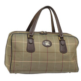 Luxury BurberrySs Nova Check Boston Bag Canvas Leather Beige Brown Auth yb602