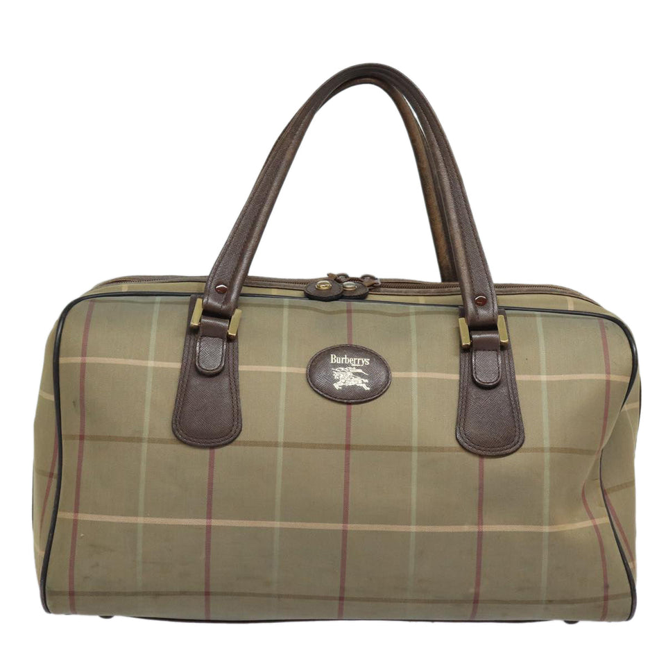 Luxury BurberrySs Nova Check Boston Bag Canvas Leather Beige Brown Auth yb602