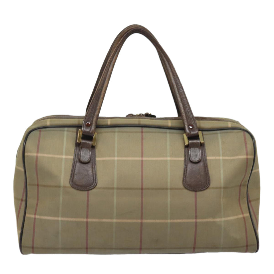 Luxury BurberrySs Nova Check Boston Bag Canvas Leather Beige Brown Auth yb602