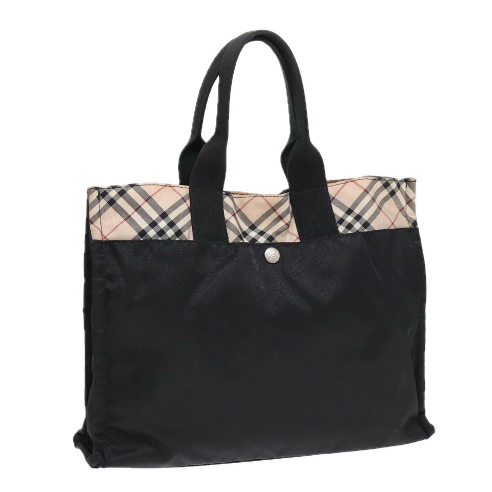 Luxury Burberry Nova Check Hand Bag Nylon Beige Black Auth yb621