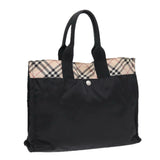 Luxury Burberry Nova Check Hand Bag Nylon Beige Black Auth yb621