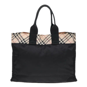 Luxury Burberry Nova Check Hand Bag Nylon Beige Black Auth yb621