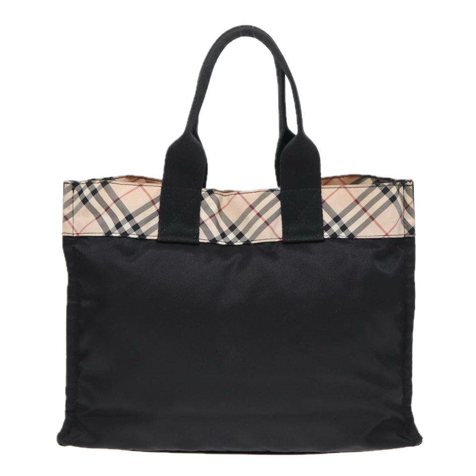 Luxury Burberry Nova Check Hand Bag Nylon Beige Black Auth yb621