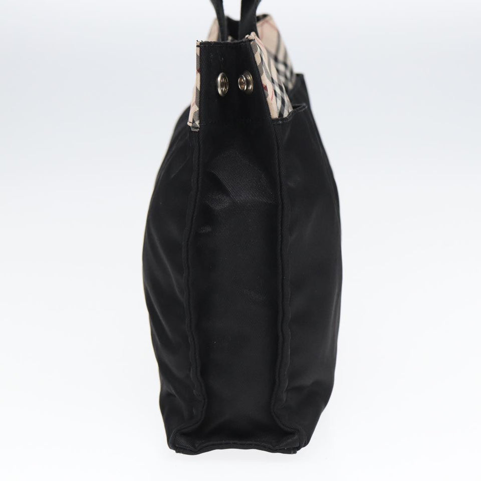 Luxury Burberry Nova Check Hand Bag Nylon Beige Black Auth yb621