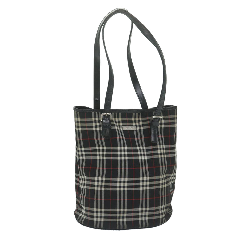 Luxury BurberrySs Nova Check Blue Label Shoulder Bag Nylon Black Auth yk10122