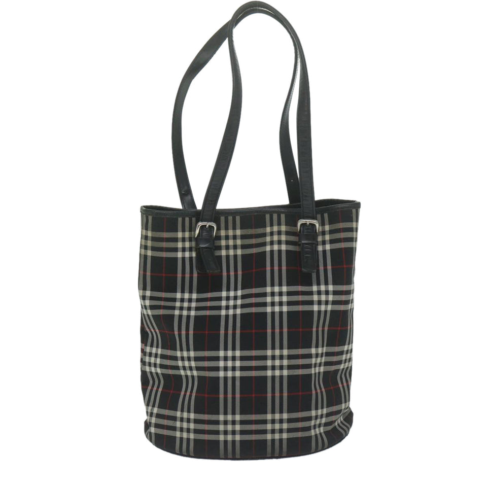 Luxury BurberrySs Nova Check Blue Label Shoulder Bag Nylon Black Auth yk10122