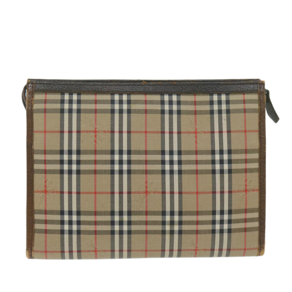 Luxury BurberrySs Nova Check Clutch Bag Nylon Canvas Beige Auth yk10180