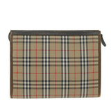 Luxury BurberrySs Nova Check Clutch Bag Nylon Canvas Beige Auth yk10180