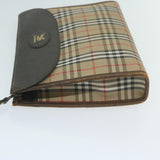 Luxury BurberrySs Nova Check Clutch Bag Nylon Canvas Beige Auth yk10180