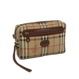 Luxury BurberrySs Nova Check Clutch Bag PVC Leather Beige Auth yk10533