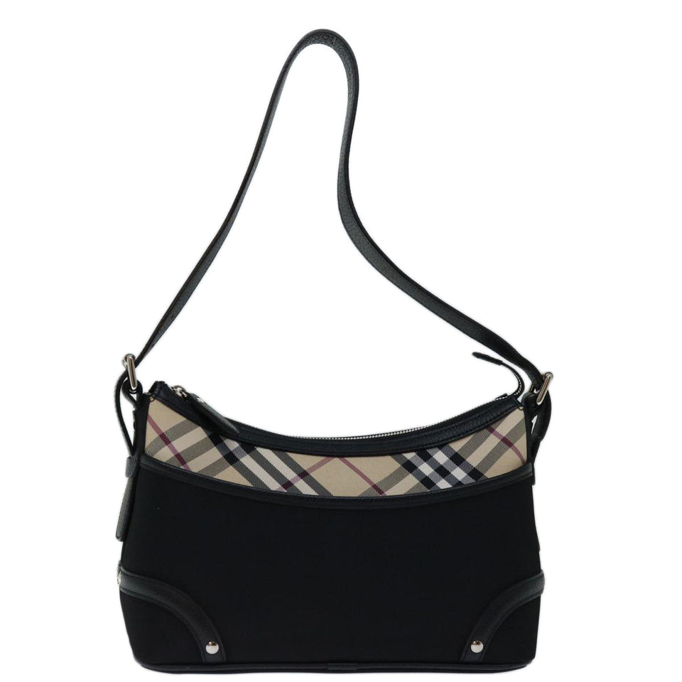 Luxury Burberry Nova Check Shoulder Bag Nylon Beige Black Auth yk11086
