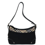 Luxury Burberry Nova Check Shoulder Bag Nylon Beige Black Auth yk11086