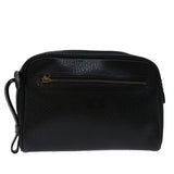 Luxury BurberrySs Clutch Bag Leather Black Auth yk11126