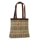 Luxury BurberrySs Nova Check Tote Bag PVC Beige Auth yk11163
