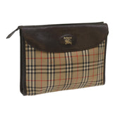 Luxury BurberrySs Nova Check Clutch Bag Canvas Black Beige Auth yk11237