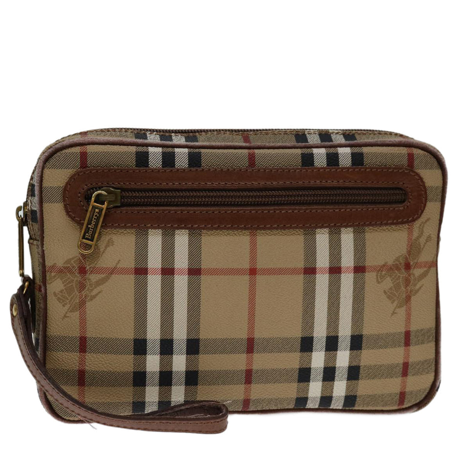 Luxury BurberrySs Nova Check Clutch Bag PVC Beige Brown Auth yk11383