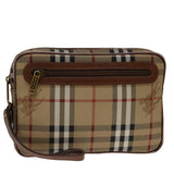 Luxury BurberrySs Nova Check Clutch Bag PVC Beige Brown Auth yk11383
