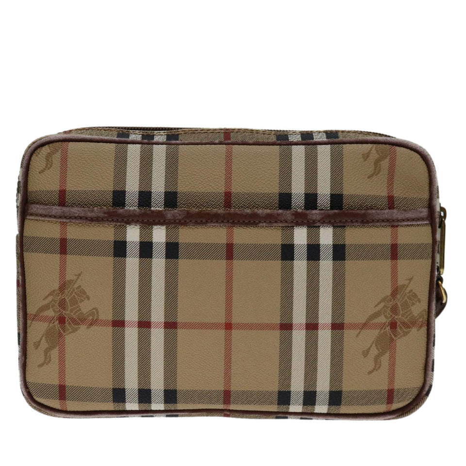 Luxury BurberrySs Nova Check Clutch Bag PVC Beige Brown Auth yk11383