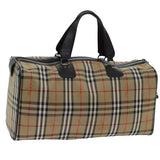Luxury BurberrySs Nova Check Boston Bag Canvas Beige Auth yk11757