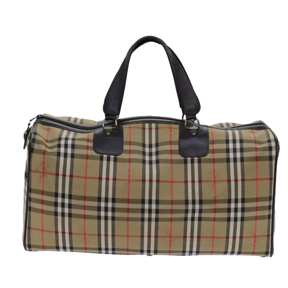 Luxury BurberrySs Nova Check Boston Bag Canvas Beige Auth yk11757