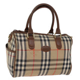 Luxury BurberrySs Nova Check Boston Bag Canvas Beige Auth yk12086