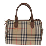 Luxury BurberrySs Nova Check Boston Bag Canvas Beige Auth yk12086