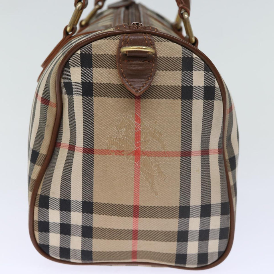Luxury BurberrySs Nova Check Boston Bag Canvas Beige Auth yk12086