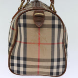 Luxury BurberrySs Nova Check Boston Bag Canvas Beige Auth yk12086