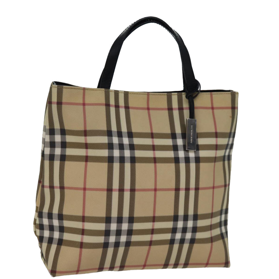 Luxury Burberry Nova Check Hand Bag Coated Canvas Beige Auth yk12299