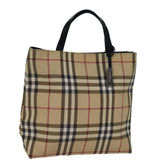 Luxury Burberry Nova Check Hand Bag Coated Canvas Beige Auth yk12299