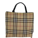 Luxury Burberry Nova Check Hand Bag Coated Canvas Beige Auth yk12299