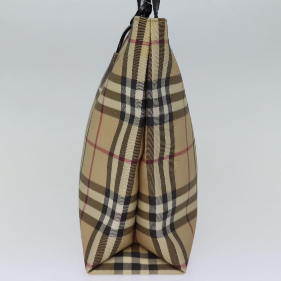 Luxury Burberry Nova Check Hand Bag Coated Canvas Beige Auth yk12299