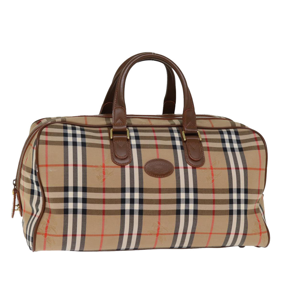 Luxury BurberrySs Nova Check Boston Bag Canvas Beige Auth yk12463