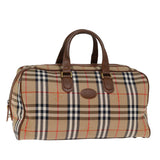 Luxury BurberrySs Nova Check Boston Bag Canvas Beige Auth yk12463