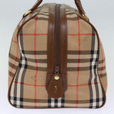Luxury BurberrySs Nova Check Boston Bag Canvas Beige Auth yk12463