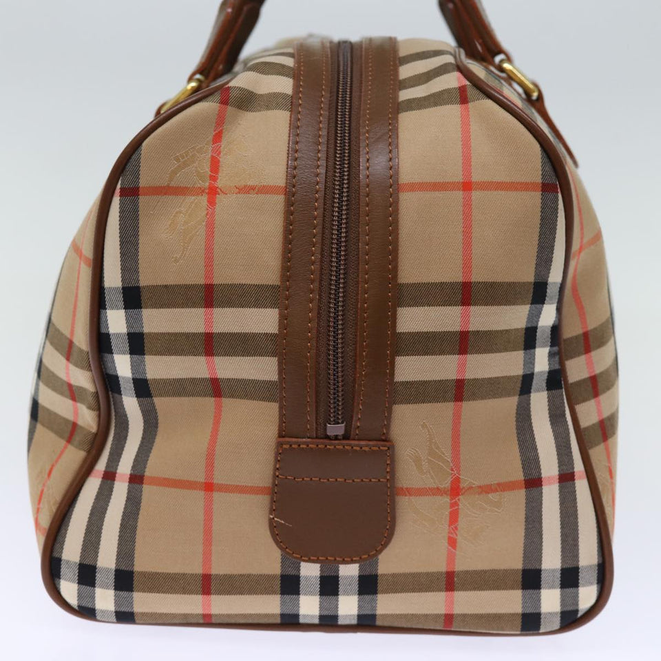 Luxury BurberrySs Nova Check Boston Bag Canvas Beige Auth yk12463