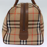 Luxury BurberrySs Nova Check Boston Bag Canvas Beige Auth yk12463