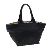 Luxury BurberrySs Nova Check Blue Label Tote Bag Nylon Black Auth yk12675