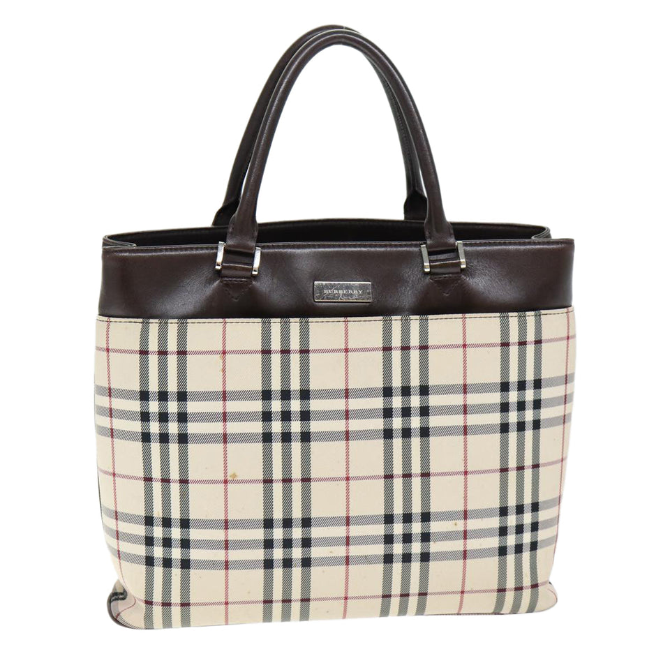 Luxury Burberry Nova Check Hand Bag Polyester Beige Auth yk12722