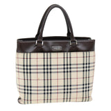 Luxury Burberry Nova Check Hand Bag Polyester Beige Auth yk12722