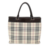 Luxury Burberry Nova Check Hand Bag Polyester Beige Auth yk12722