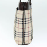 Luxury Burberry Nova Check Hand Bag Polyester Beige Auth yk12722