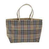 Luxury Burberry Nova Check Hand Bag Nylon Beige Auth yk12778