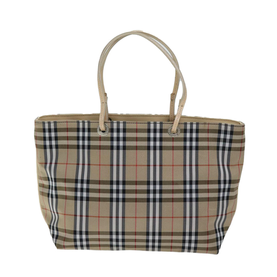 Luxury Burberry Nova Check Hand Bag Nylon Beige Auth yk12778