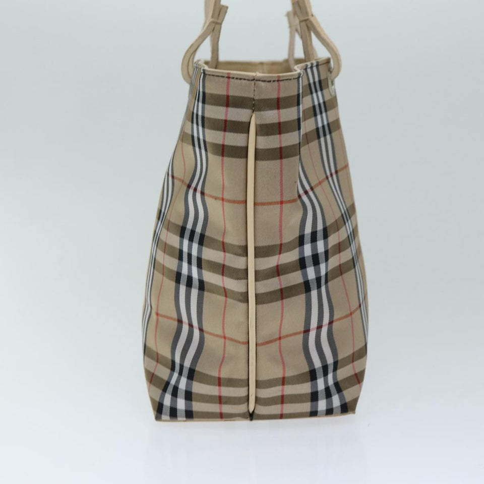 Luxury Burberry Nova Check Hand Bag Nylon Beige Auth yk12778