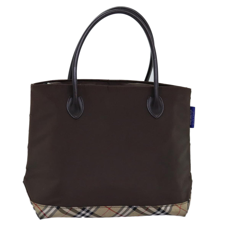 Luxury BurberrySs Nova Check Blue Label Tote Bag Nylon Beige Brown Auth yk12782