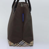 Luxury BurberrySs Nova Check Blue Label Tote Bag Nylon Beige Brown Auth yk12782