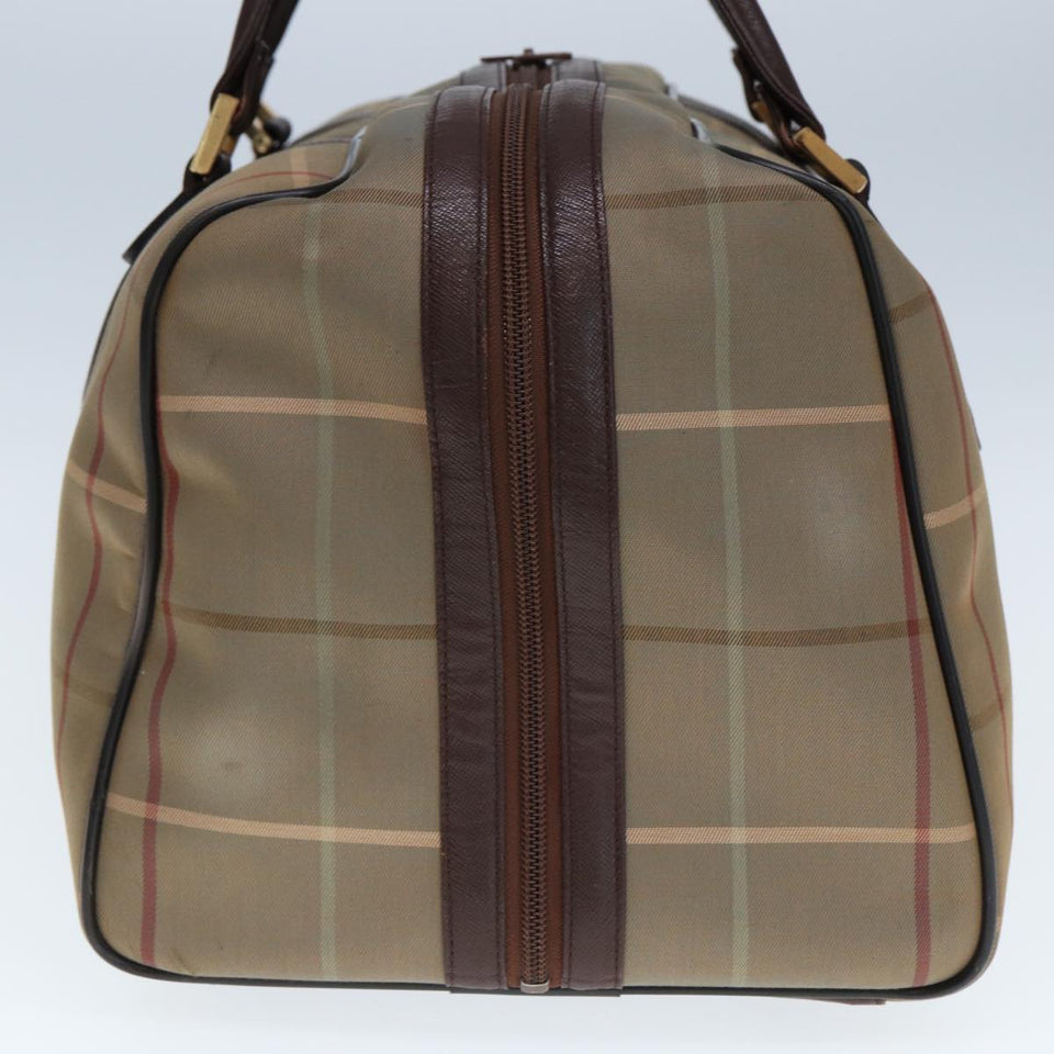 Luxury BurberrySs Nova Check Boston Bag Canvas Beige Auth yk12869
