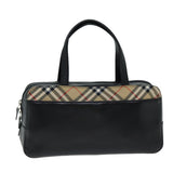 Luxury Burberry Nova Check Hand Bag Leather Canvas Black Beige Auth yk13164